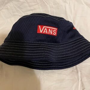Vans Navy Bucket Hat with Red Logo Patch